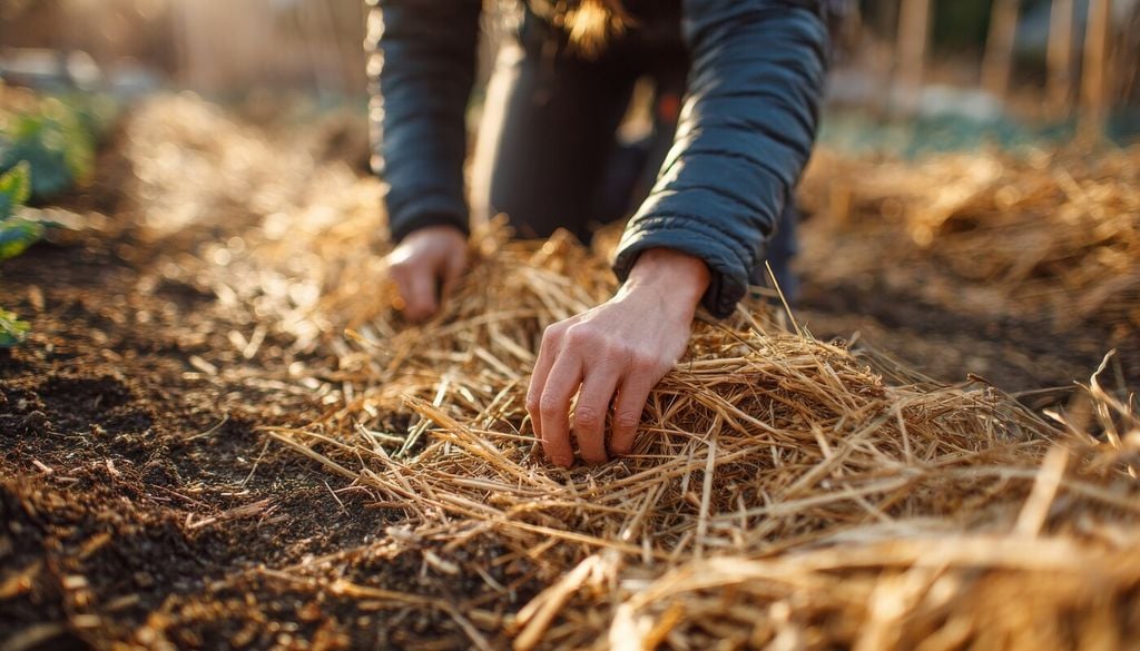 mulching Una capa de acolchado amortigua el impacto de la lluvia, protege la superficie del suelo y reduce la erosión.