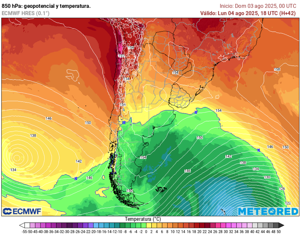 dorsal cálida en 850 hPa.