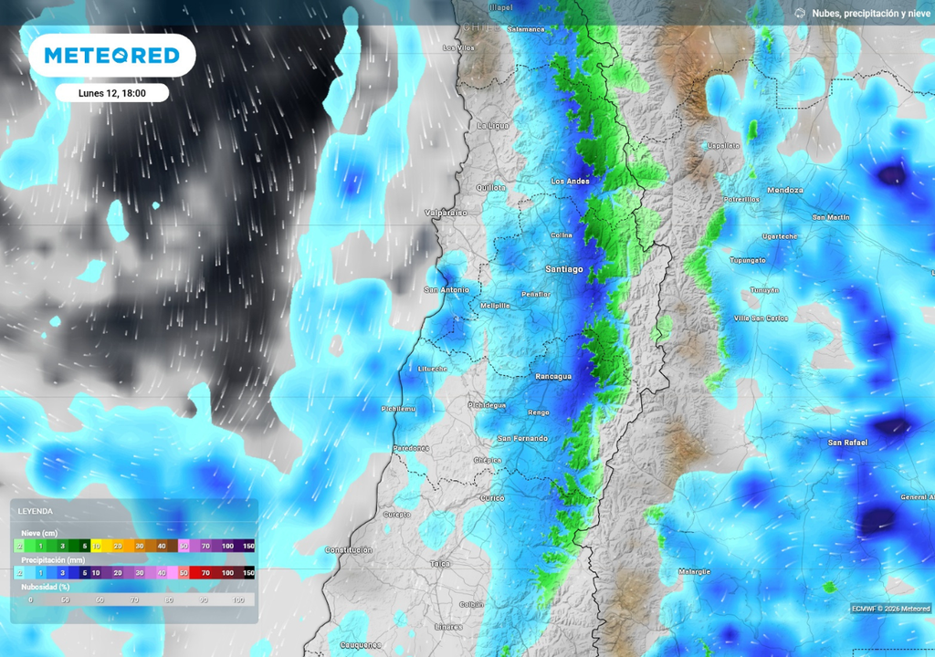 Mapa de precipitación. Se prevén tormentas eléctricas, granizos y rachas locales de viento, asociados a condiciones de inestabilidad atmosférica.