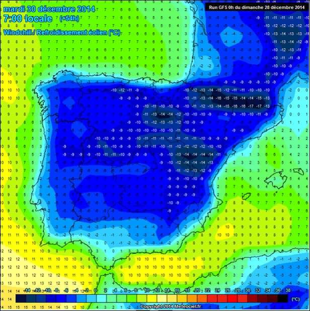 Sensación Térmica Para Los Días 28-30 De Diciembre De 2014 Mapas de sensación térmica, en ºC, para las horas y fechas señaladas según el modelo GFS.