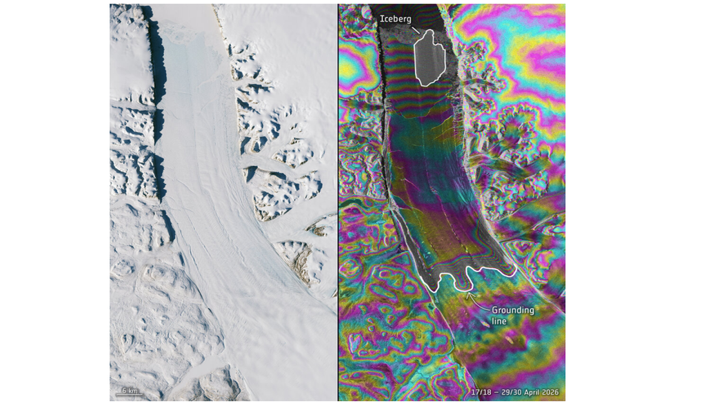 La interferometría de Sentinel-1 pone de manifiesto las fracturas de la lengua de hielo de Petermann. ESA