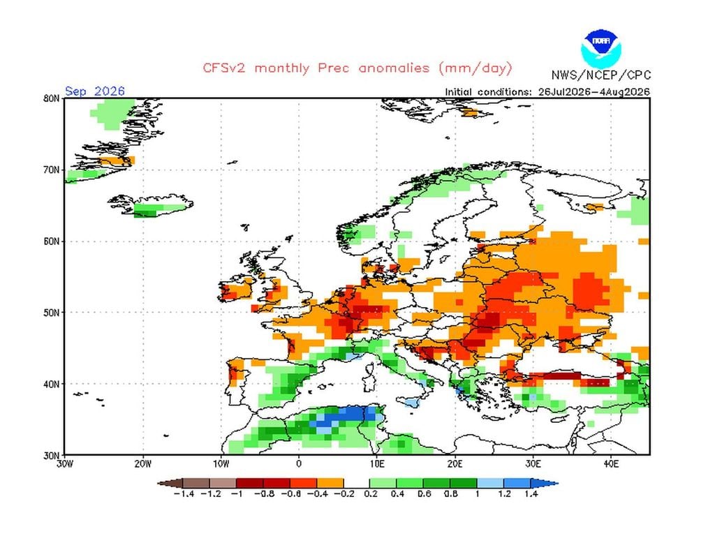 dürre, september, extrem Deutlich zu trocken! Das ist die aktuelle Prognose der US-Wetterbehörde NOAA für den September in Mitteleuropa und Deutschland. Wirklich üble Aussichten.