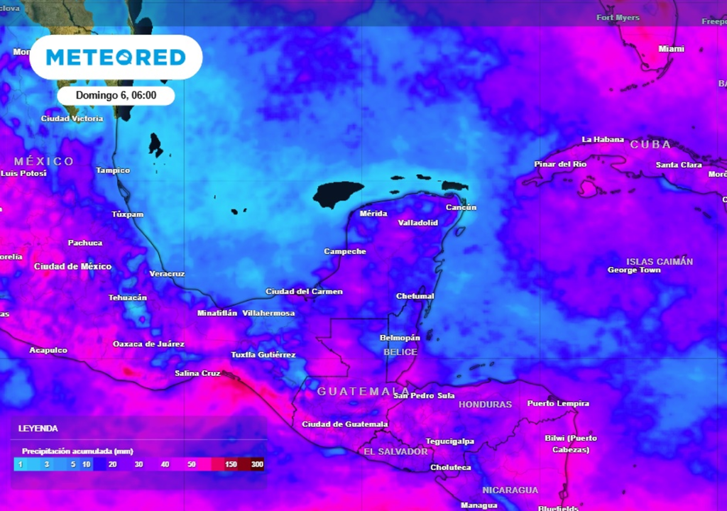 Pronóstico de lluvia acumulada para las próximas 96 horas en la Península de Yucatán..