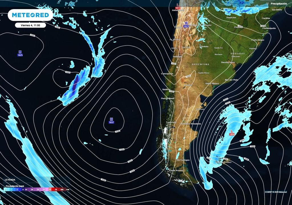 Hacia la segunda mitad de la semana, un potente anticiclón se instalará frente a Chile, favoreciendo condiciones más estables y secas en gran parte del país.