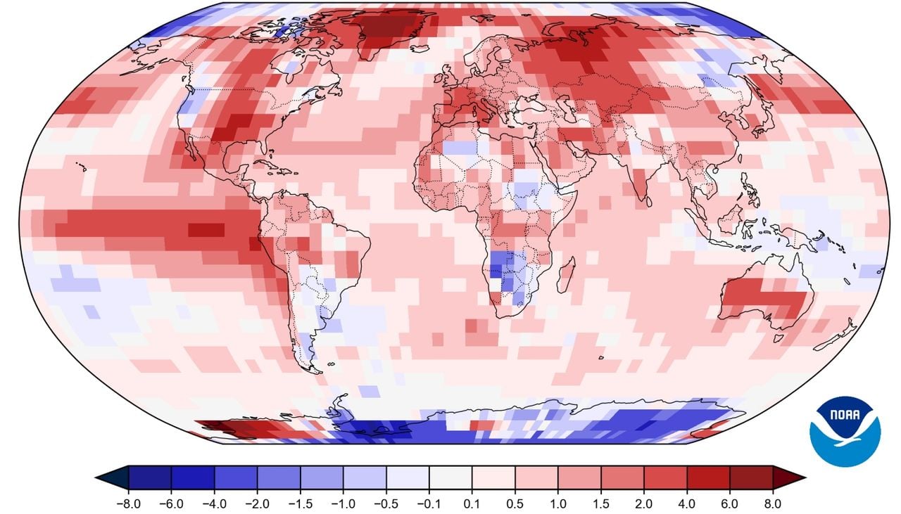 Anomalía de temperatura en septiembre de 2026, respecto al periodo 1991-2020. Crédito: NOAA.