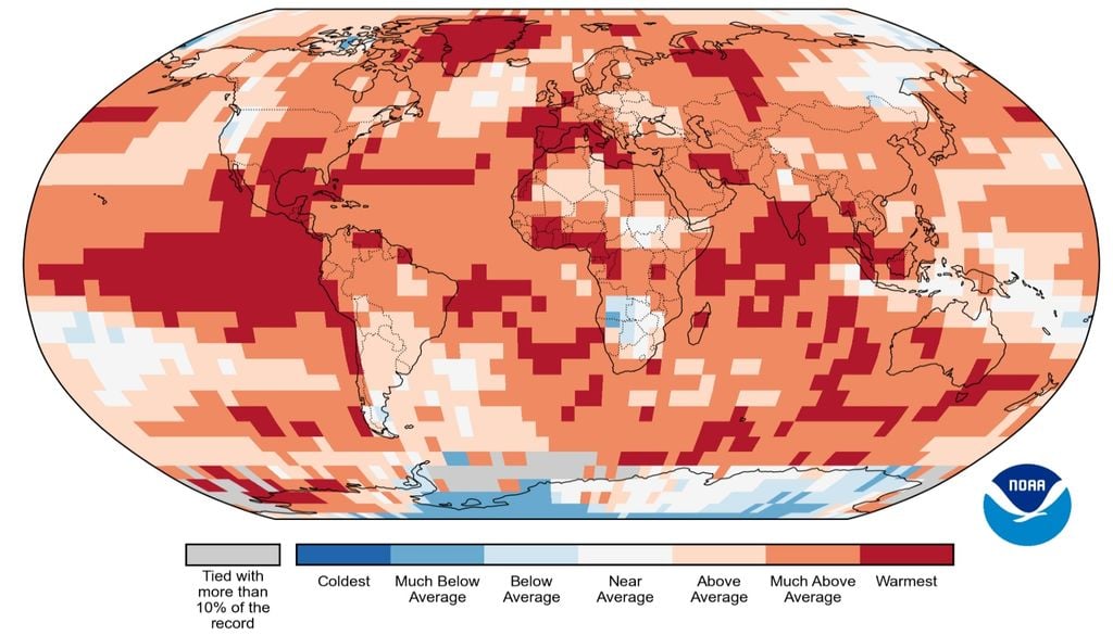Récord septiembre temperatura NOAA El Niño Categoría de percenti de temperatura en septiembre de 2026. Crédito: NOAA.