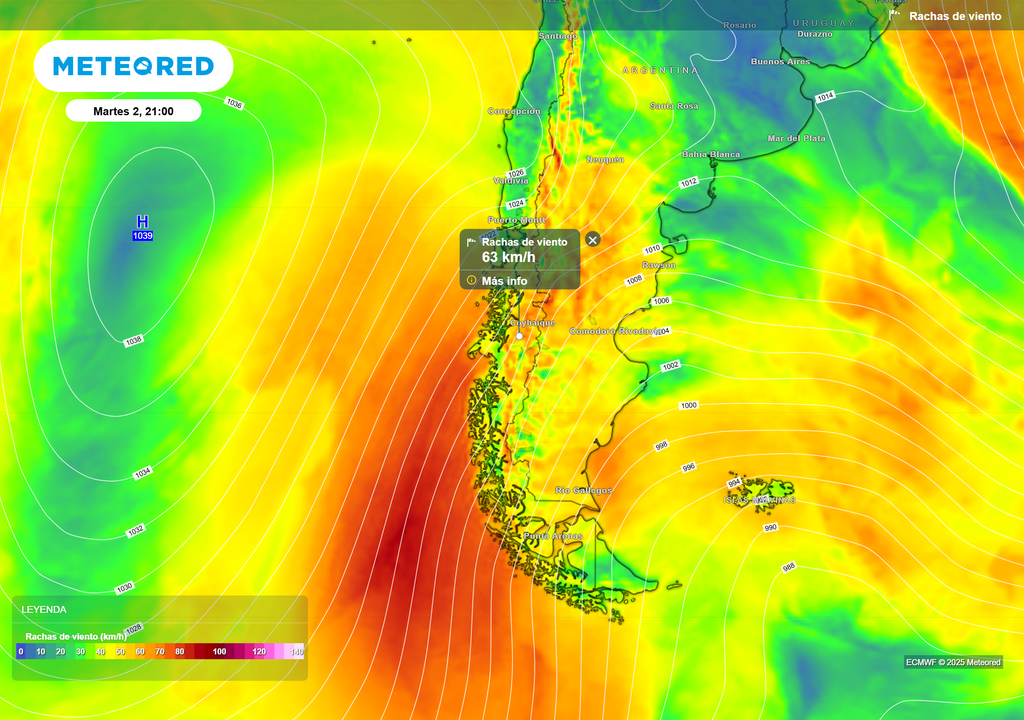 mapa de ráfagas de viento.
