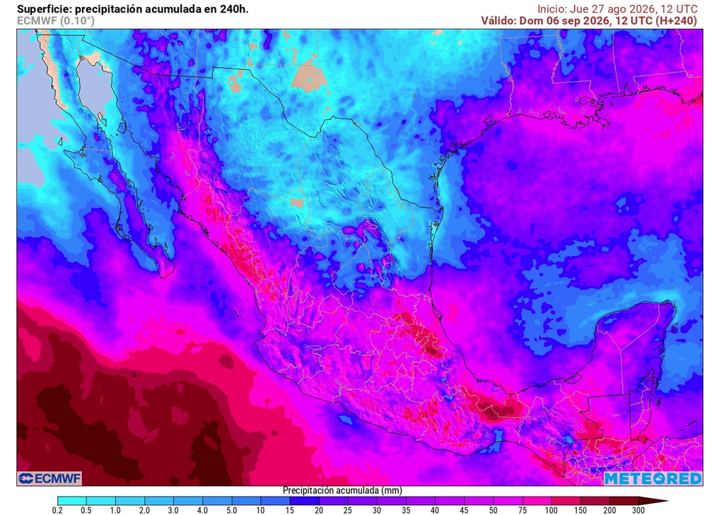 Pronóstico de lluvias acumuladas en milímetros Próximos 10 días se prevé incremento de lluvias y tormentas especialmente occidente, centro, sur, oriente y sureste con más de 100 mm, aumentando a finales de mes.