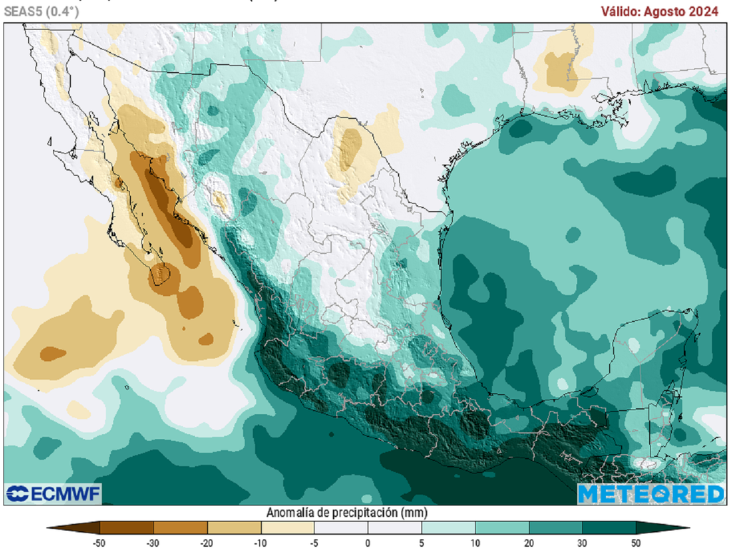 Anomalía de precipitaciones en agosto