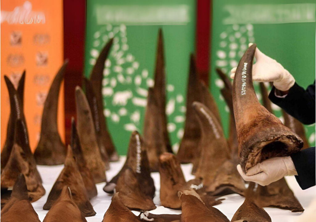 cuernos de rinoceronte incautados.