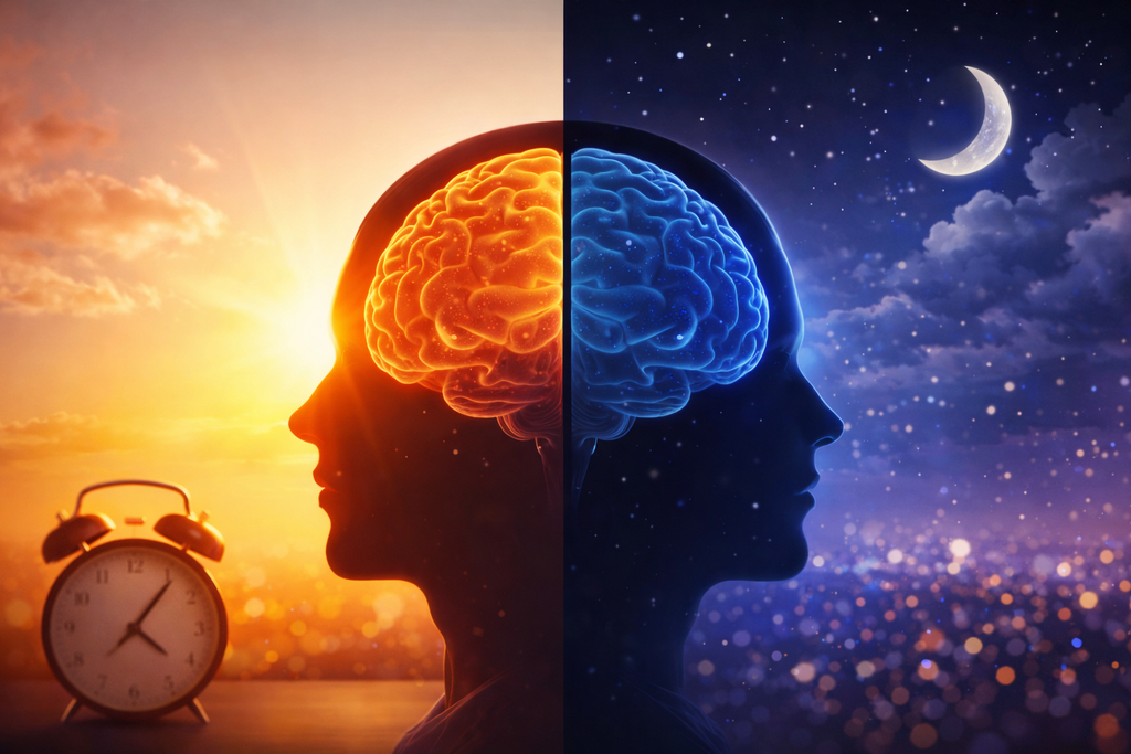 Cronotipo en acción. Nuestro reloj biológico determina si el cerebro rinde mejor por la mañana o por la noche, influyendo en energía, concentración y salud física.