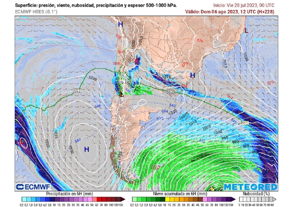 presión y precipitaciones previstas según el modelo del ECMWF presión y precipitaciones previstas según el modelo del ECMWF