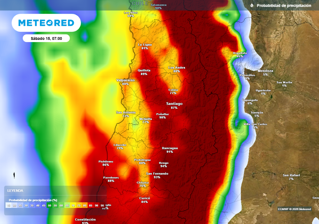 mapa de probabilidad de precipitaciones El sábado será un día con mayor probabilidad de precipitaciones homogéneas en el valle capitalino.