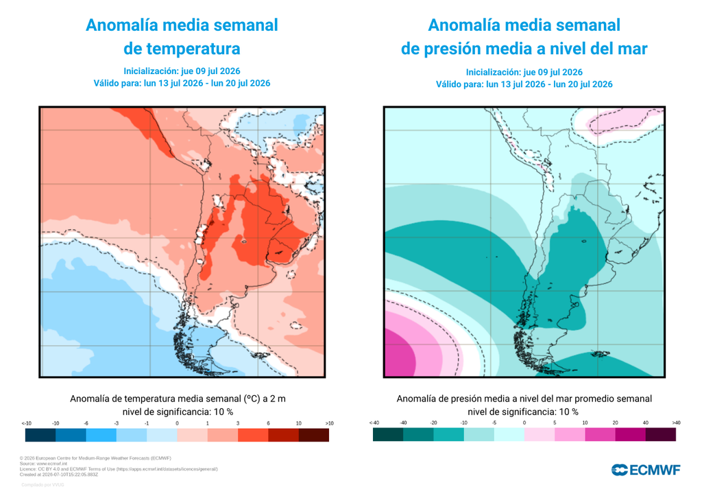 anomalía de temperatura y de presión El aire frío comenzará a avanzar durante la próxima semana hacia el sur y centro de Chile, mientras que las bajas presiones dejarán condiciones propicias para el desarrollo de lluvias sobre varias regiones de Chile.