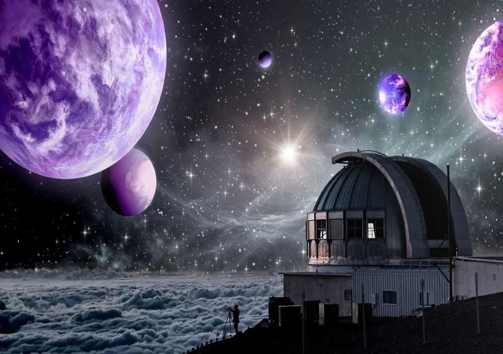 Ilustração de exoplanetas roxos