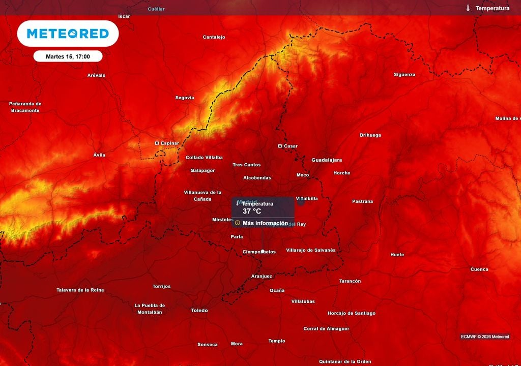 Excepto en las zonas más altas, se superarán los 35 ºC. En algunos puntos podrían llegar o superar ligeramente los 37-38 ºC.