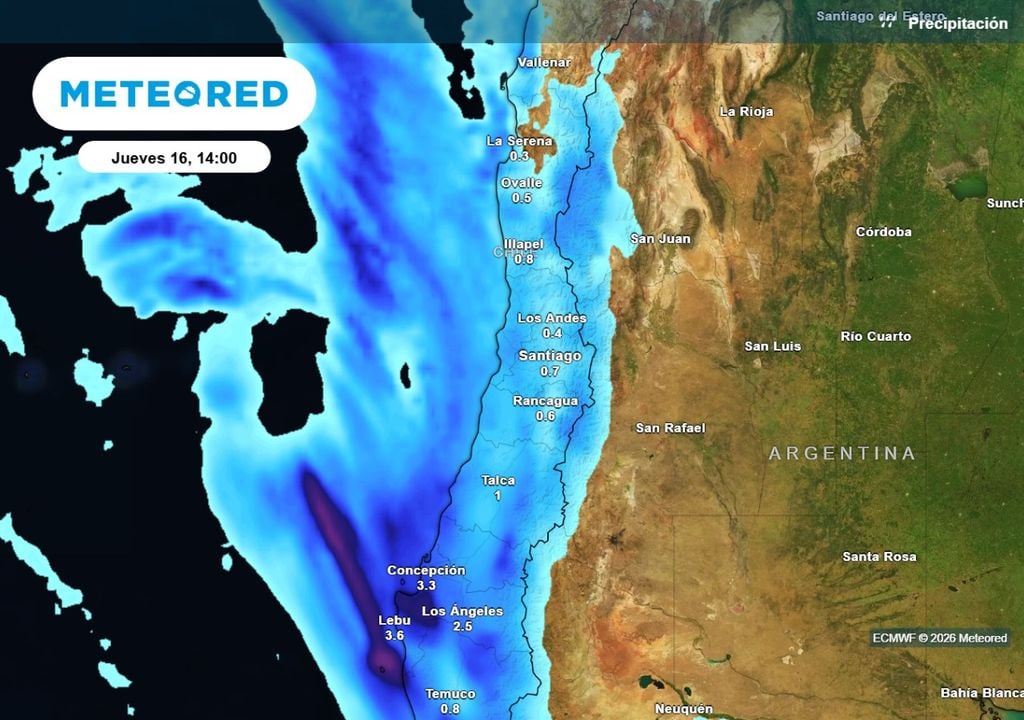 Precipitaciones Las precipitaciones la próxima semana se extenderían desde el sur hasta el norte chico, según indican los principales modelos.