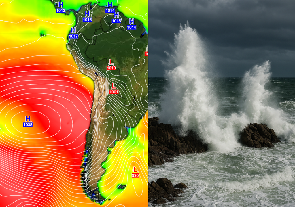 Marejadas anormales golpean con fuerza la costa chilena, levantando olas que superan rocas y generan riesgo en el borde costero. Marejadas anormales golpean con fuerza la costa chilena, levantando olas que superan rocas y generan riesgo en el borde costero.