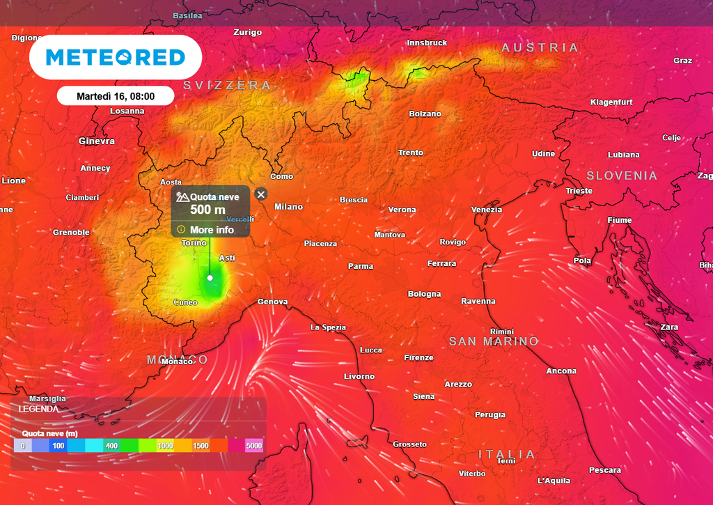 Quota neve molto bassa sul Cuneese nelle prime ore di Martedì 16 dicembre.