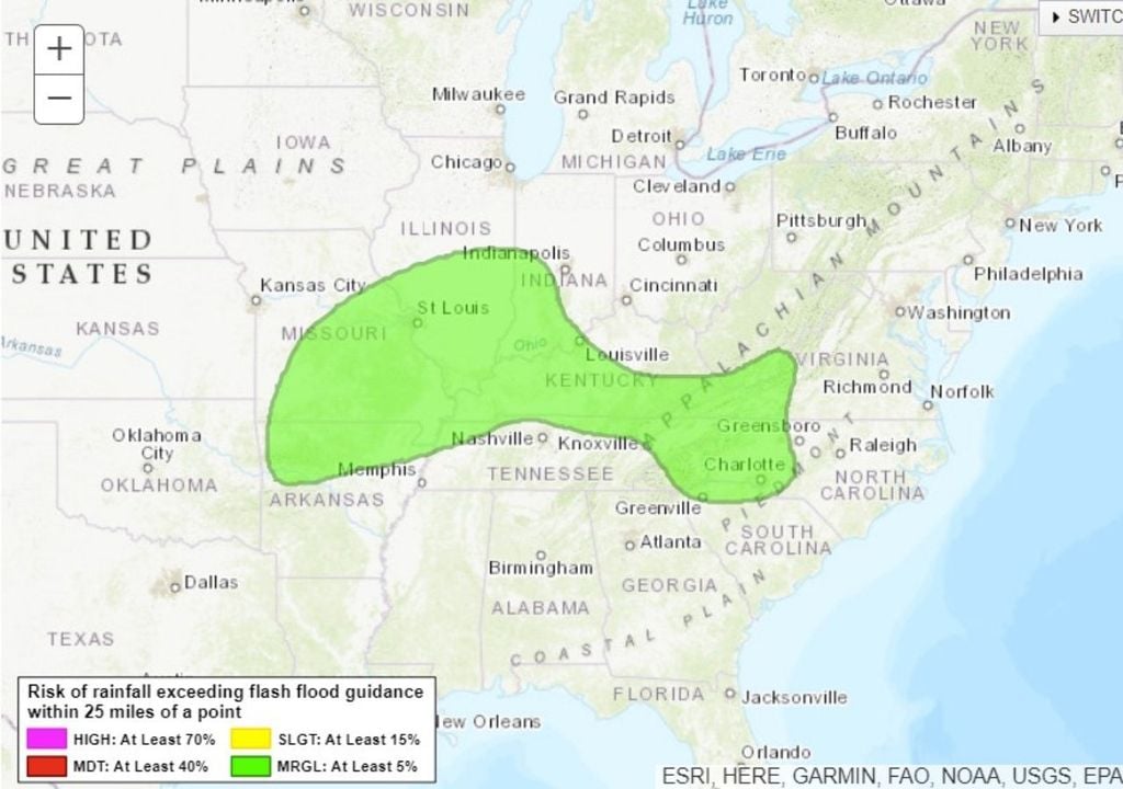 The Weather Prediction Center's excessive rainfall outlook for today and tonight.