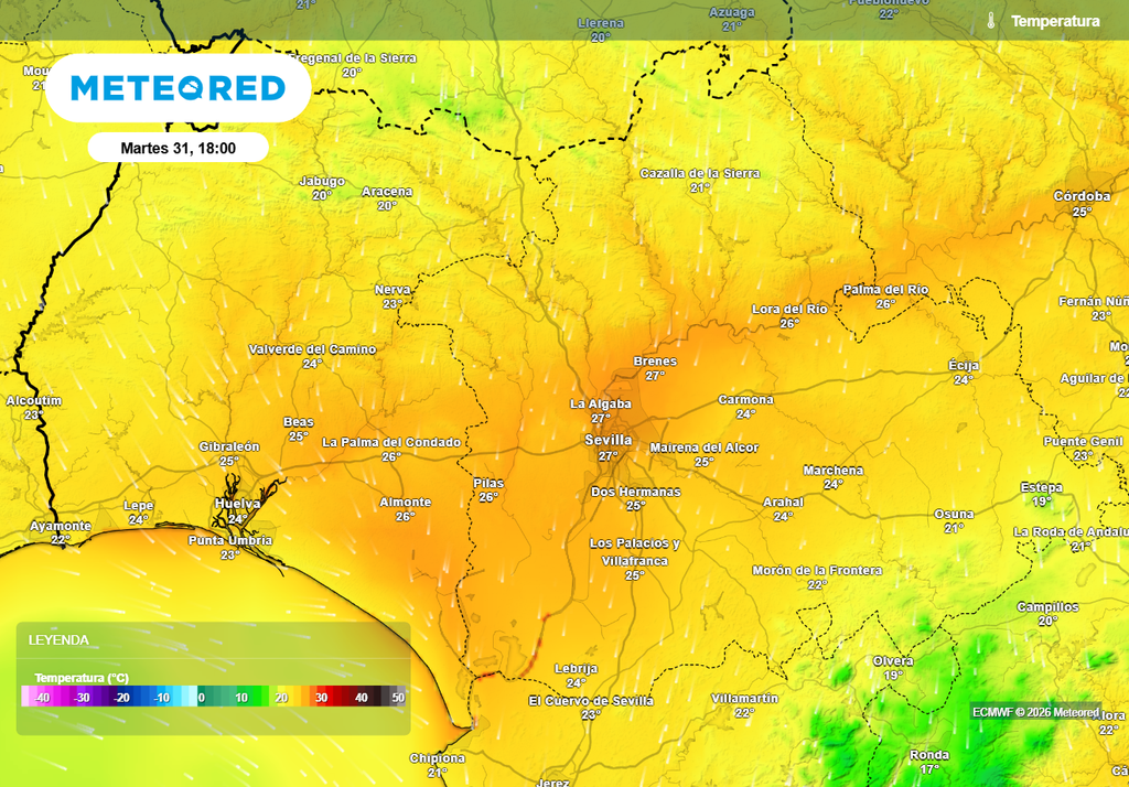 Ambiente cálido en el valle del Guadalquivir y la ciudad de Sevilla el Martes Santo.