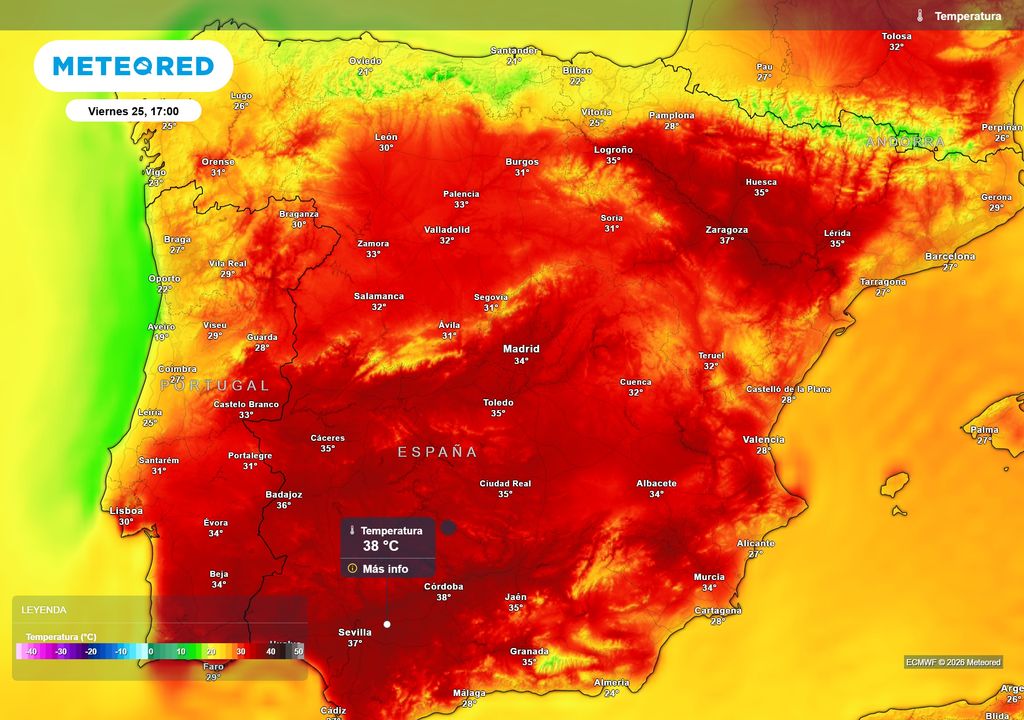 Las máximas previstas para el viernes serán de 35 ºC , o más, en varias capitales de provincia.