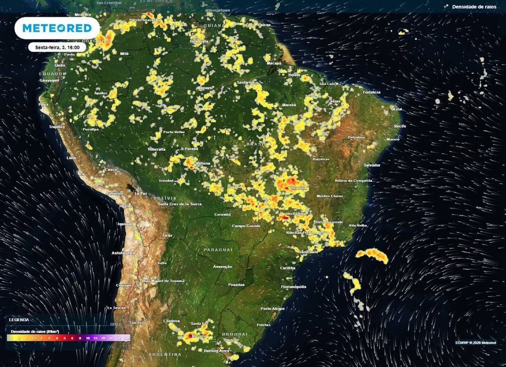 Mapa mostra áreas mais suscetíveis a tempestades na tarde desta sexta (3).