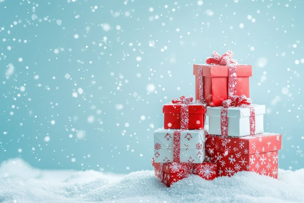 gift boxes stacked in the snow