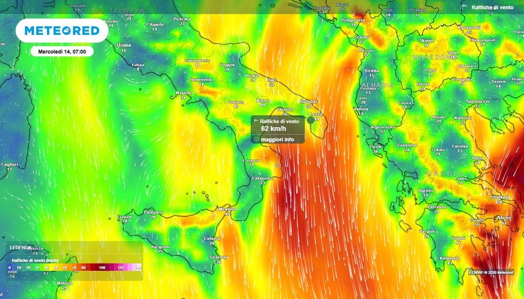 Occhio ai forti venti al Sud Molise, Puglia, Basilicata e Calabria ionica con le raffiche più intense