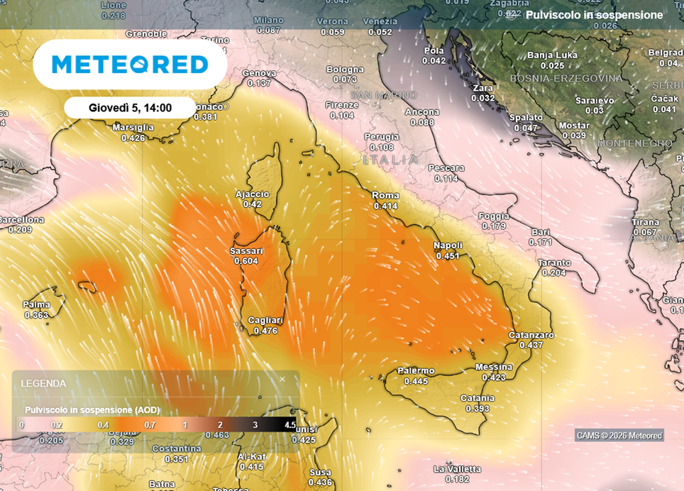 Giovedì il fenomeno raggiungerà la sua massima estensione.
