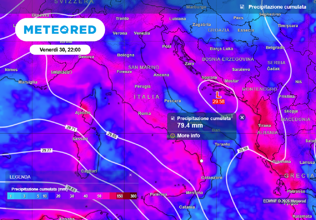 Le aree in cui pioverà di più nei prossimi giorni.
