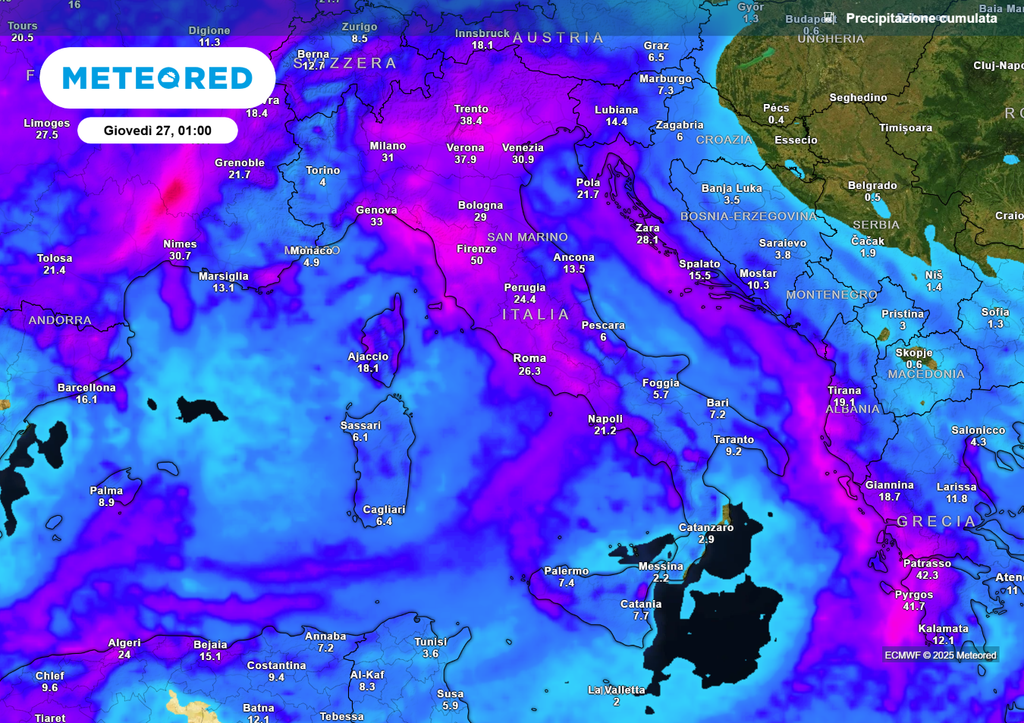 piogge previste italia