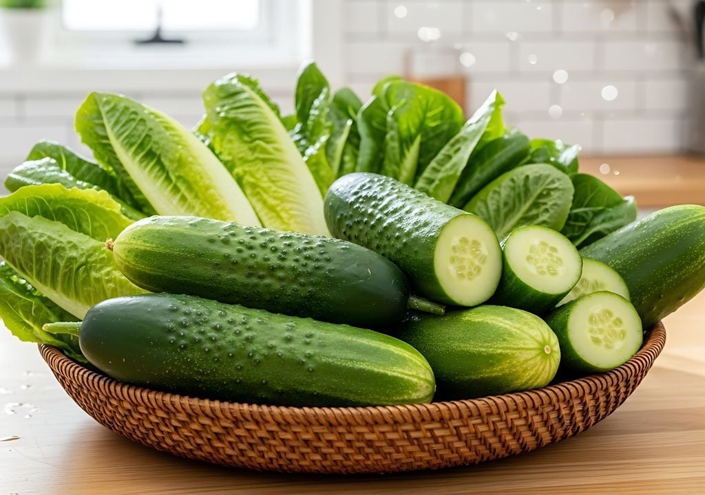 Algunas variedades compactas de pepino se adaptan bien a recipientes colgantes.