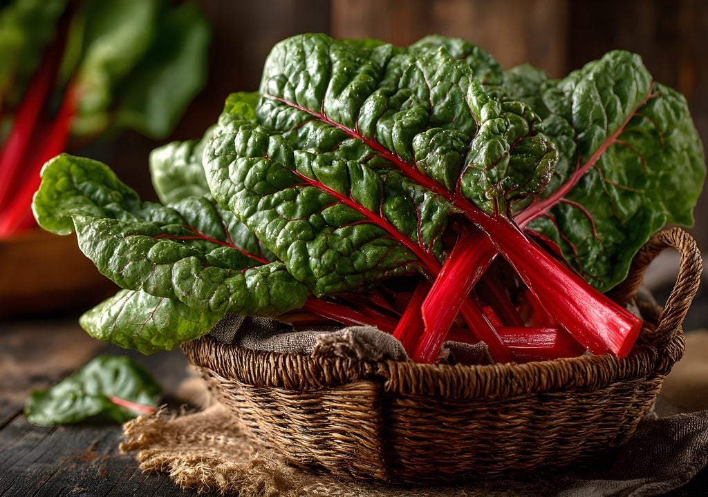 La acelga combina producción y belleza: sus tallos de colores aportan un toque ornamental al canasto.