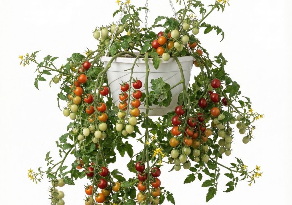 En espacios reducidos, cultivar en canastos colgantes puede ser una solución práctica y decorativa.