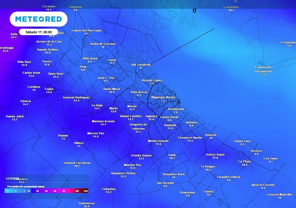 Precipitación acumulada Precipitación acumulada hasta el inicio del sábado 17: lluvias y lloviznas intermitentes será el fenómeno predominante en la semana, con cielos mayormente nublados