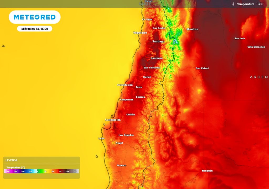 Temperatura prevista por el modelo GFS