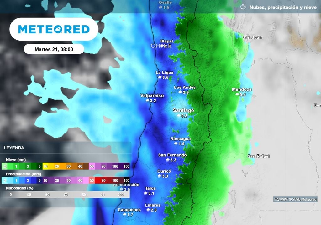 Precipitaciones La próxima semana las precipitaciones continuarán en Santiago, llegarán nuevos sistemas frontales.