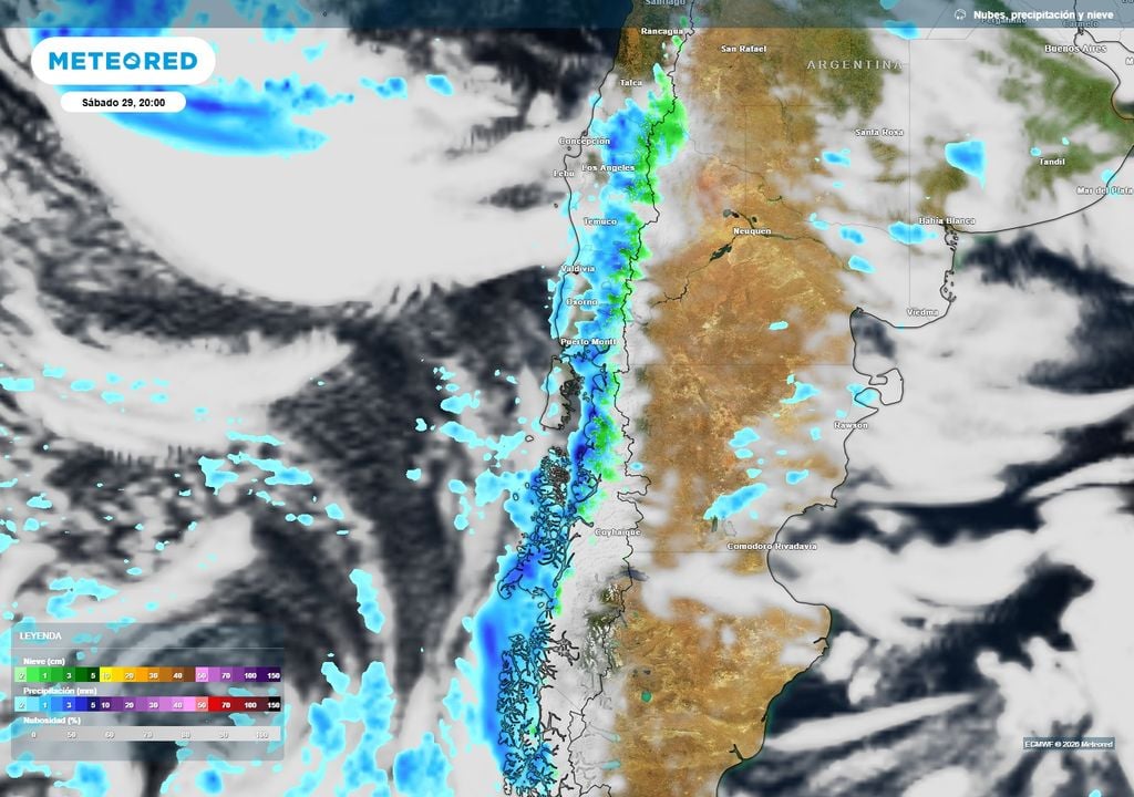 precipitaciones previstas Las nubes y la lluvia estará presente sobre varias regiones de Chile este sábado 28. Los chubascos serán más intensos en tramos del sur del país.