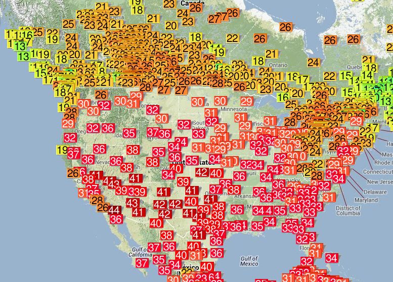 Mapas de Tmax previstas y observadas en ºC Mapas de Tmax previstas y observadas en ºC. Fuentes: NWS-Ogimet