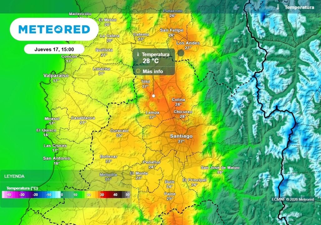 Temperaturas El jueves Santiago podría alcanzar cerca de 28 °C de máxima y se podría completar el evento de ola de calor.