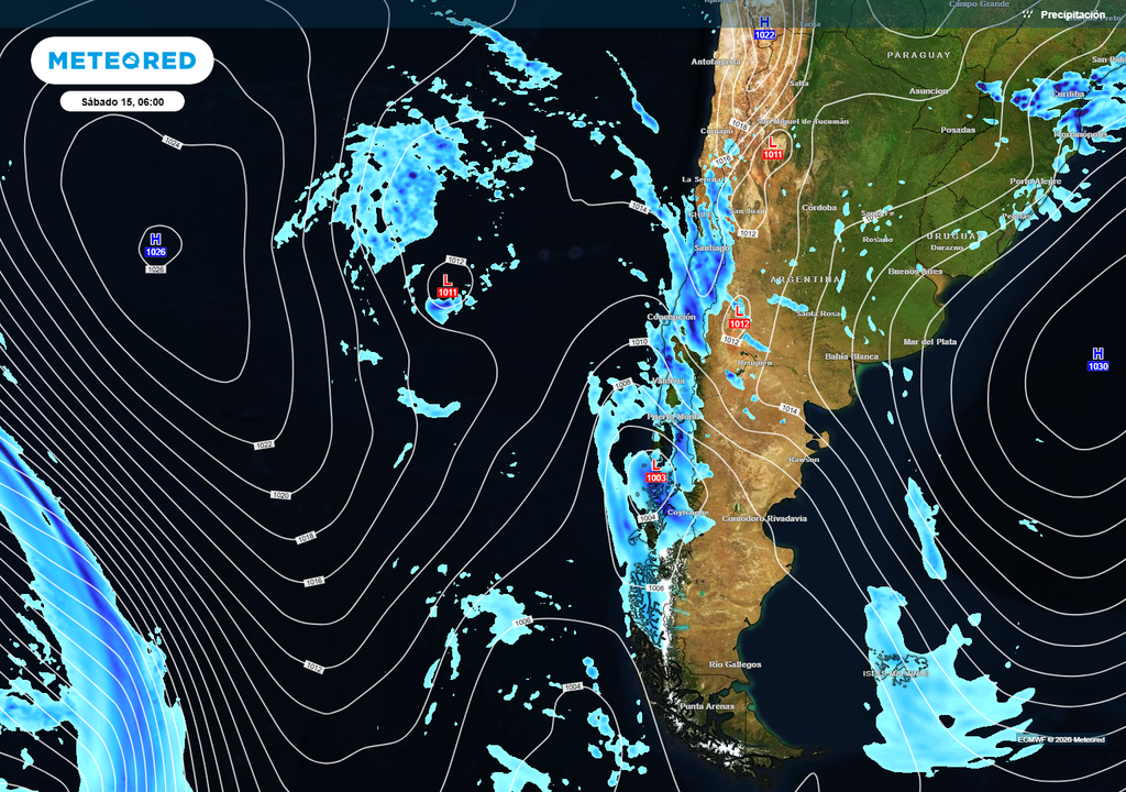 lluvias previstas Un sistema de baja presión dejará lluvias desde el Norte Chico a la Patagonia este sábado 15 de agosto.