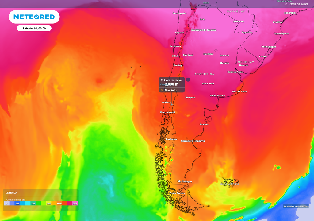 cota de nieve El aire cálido se extenderá hacia las regiones del sur de Chile, elevando la isoterma cero grados y provocando la caída de lluvias en sectores de la cordillera.