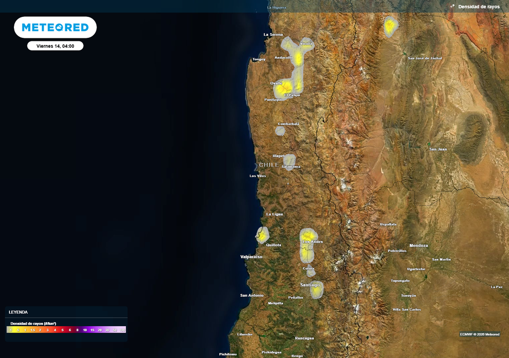 rayos La probabilidad de tormentas eléctricas estará presente en diversas zonas del Norte Chico, Centro y Sur.