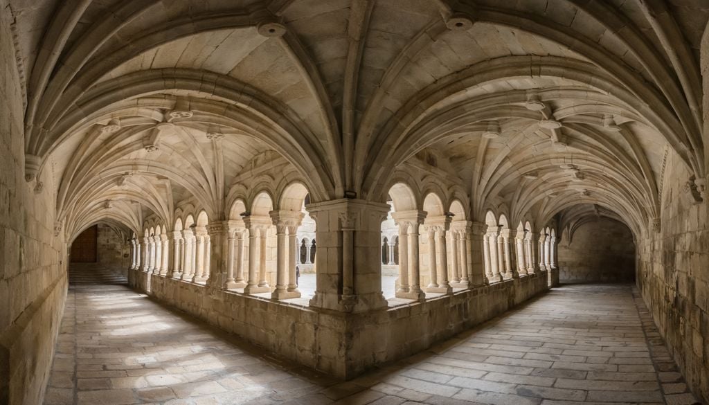 Arcada medieval del claustro del monasterio de Santo Estevo de Ribas de Sil.