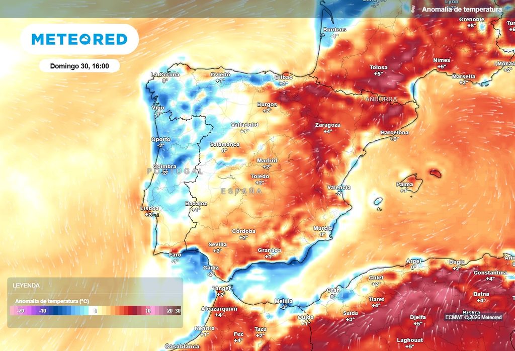 Las temperaturas se recuperarán en el sur y este de la Península, donde se situarán varios grados por encima de los valores medios este domingo.