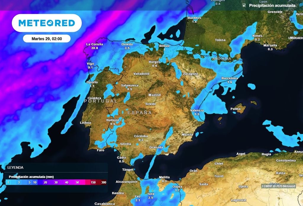 En el comienzo del episodio las precipitaciones más cuantiosas se concentrarán en el extremo noroccidental peninsular.