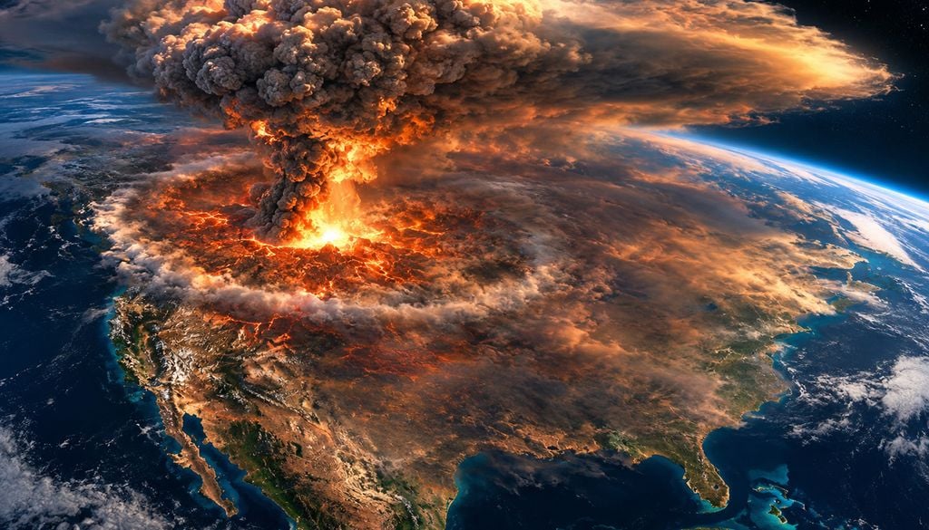 Supervolcan Yellowstone Representación artística de cómo luciría una erupción del supervolcán Yellowstone vista desde el espacio. Sus consecuencias serían catastróficas para el hemisferio norte y para todo el planeta.