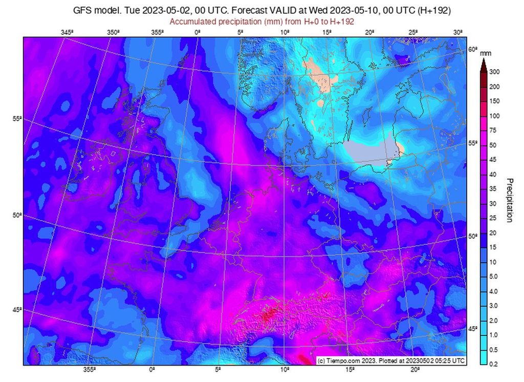 gfs, regen, land unter