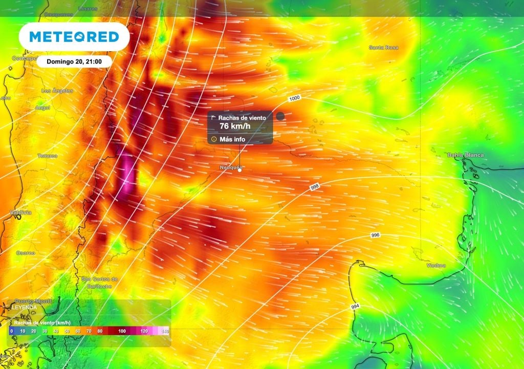 Ventoso domingo Durante el domingo 20 de septiembre se espera viento intenso sobre el centro y norte de la Patagonia con ráfagas por encima de los 70 km/h en el alto valle del río Negro y Neuquén.